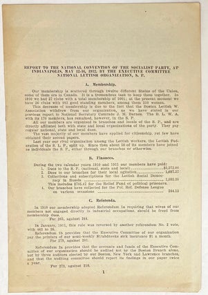 Cat.No: 271026 Report to the National Convention of the Socialist Party, at Indianapolis,...