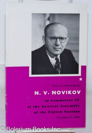 Cat.No: 271134 Text of a Statement by N.V. Novikov in Committee IV of the General...