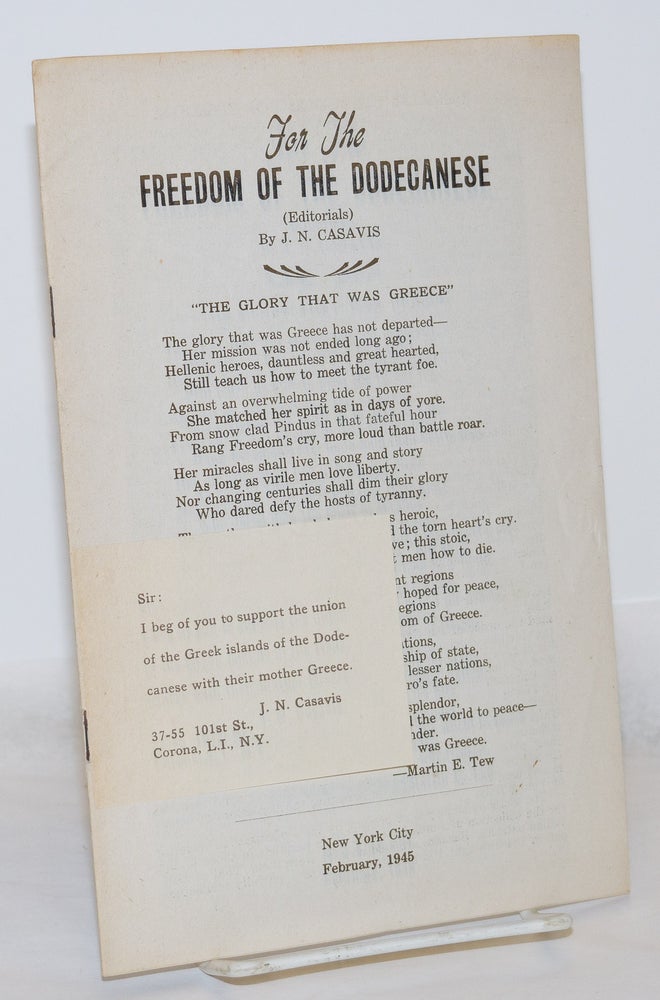 Cat.No: 271348 For the freedom of the Dodecanese. J. N. Casavis.