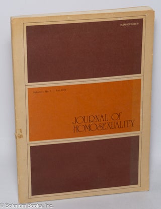 Cat.No: 271718 Journal of Homosexuality: vol. 1, #1, Fall 1974. Charles Silverstein, Vern...