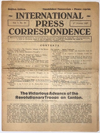 Cat.No: 272478 International Press Correspondence. Vol. 7, no. 56 (6th October, 1927