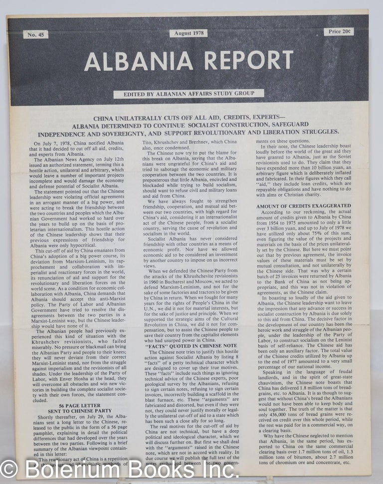 Cat.No: 272649 Albania Report; no. 45, August. Albanian Affairs Study Group.