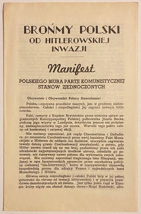 Cat.No: 272882 Bronmy Polski od Hitlerowskiej Inwazji: Manifest Polskiego biura Partji...