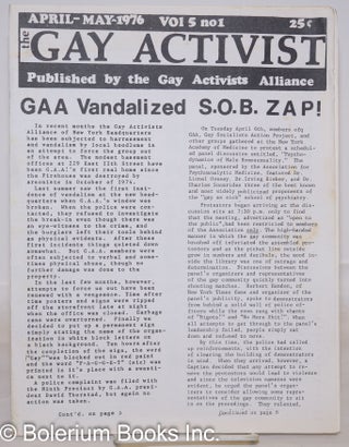 Cat.No: 273222 Gay Activist: vol. 5, #1, April-May 1976: GAA Vandalized & S.O.B. Zap!...