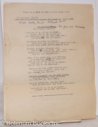 Cat.No: 273381 For Violet & Be Your Own Androcles Two poems, original manuscript and...