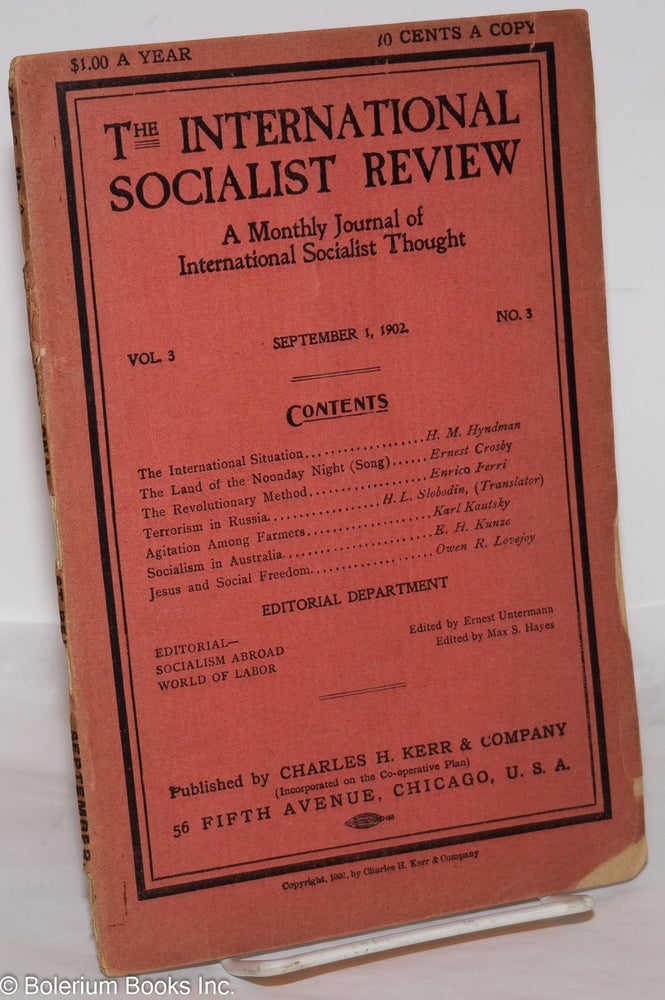 Cat.No: 274145 The international socialist review, a monthly journal of international socialist thought. Vol. 3, no. 3, September 1, 1902. Algie Martin Simons, ed.