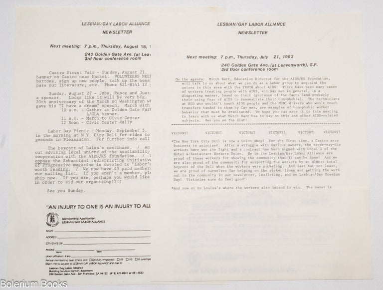 Cat.No: 275036 Lesbian/Gay Labor Alliance Newsletter [two issues