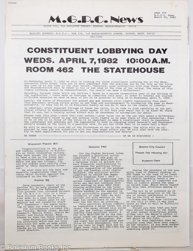 Cat.No: 275038 M.G.P.C. News: March 25, 1982: Constituent lobbying day Weds. April