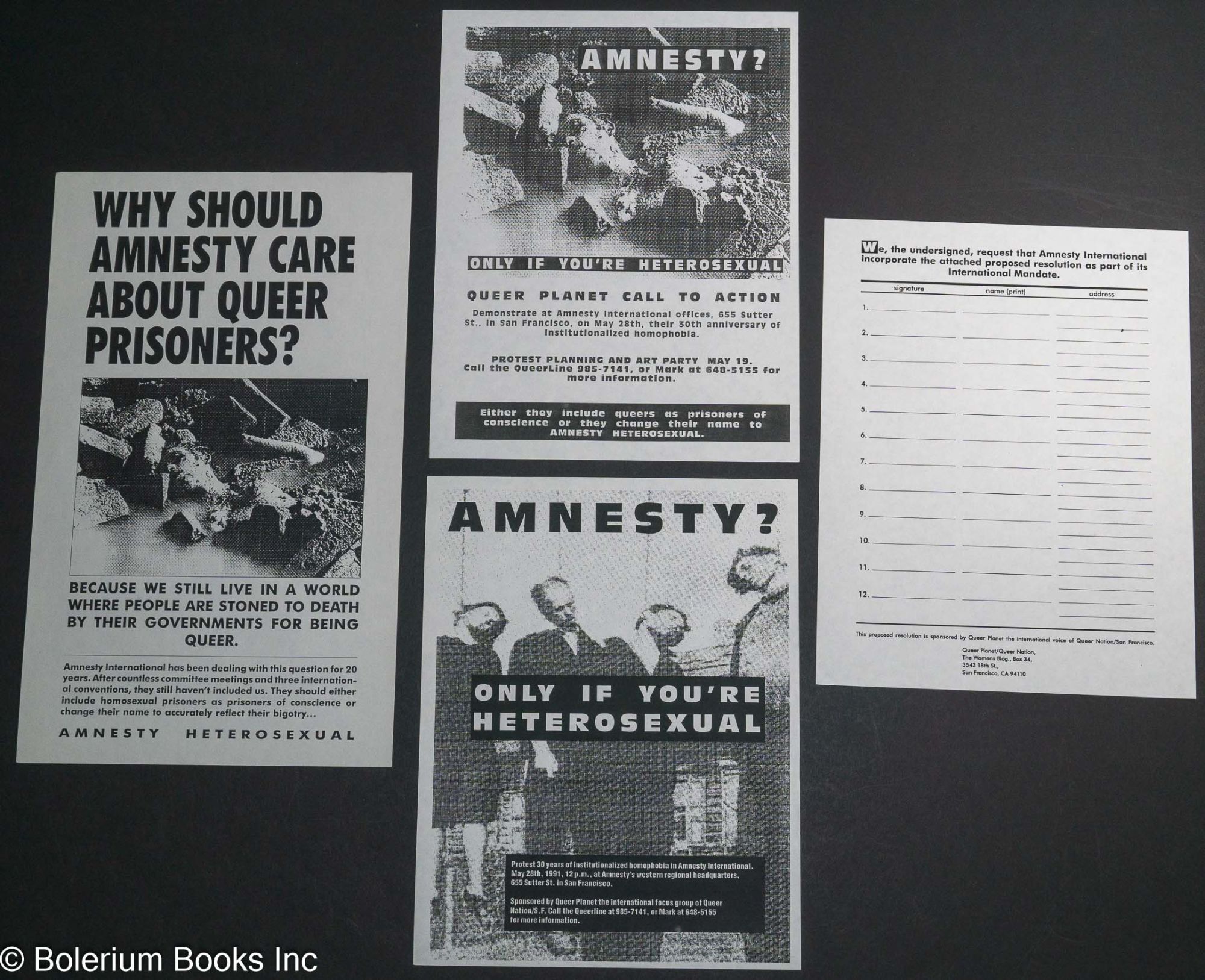 Three small posters demanding that Amnesty International include ...