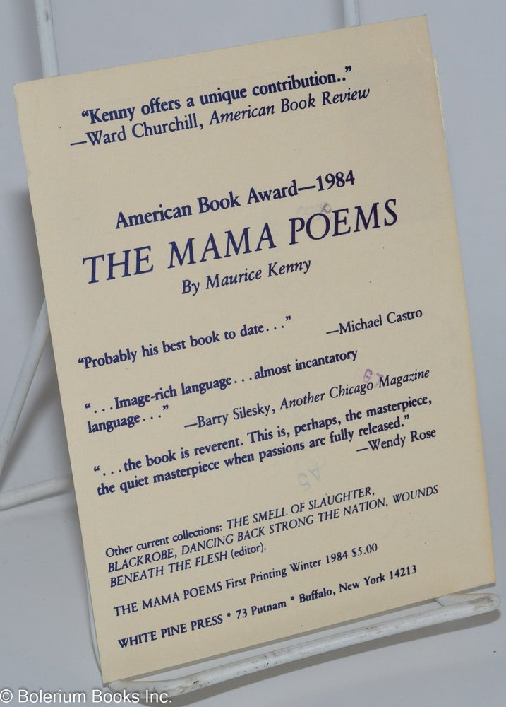 Cat.No: 276291 Postcard announcing Maurice Kenny's book The Mama Poems. Maurice Kenny.