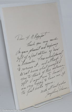 Cat.No: 276409 [Holograph letter to H. A. Rappaport signed by Pultizer Prize-winner...