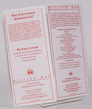 The Volunteer Experience! Two brochures from the William Way LGBT Community Center January 14 & June 13, 1998