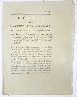 Cat.No: 277309 Décret de la Convention nationale. Du 19 novembre 1792, l'an I.er de la...