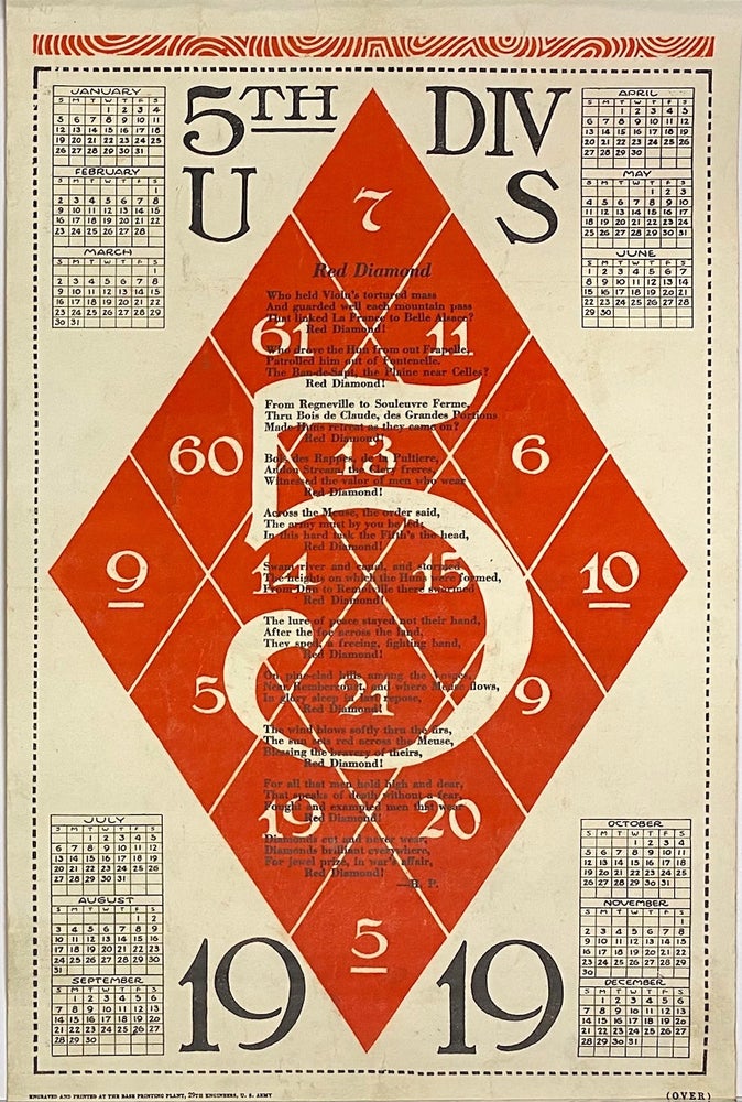 Cat.No: 277687 Red Diamond [poem on a broadside calendar for 1919 from the 5th Division]. "H P."