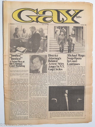 Cat.No: 277776 Gay: vol. 3, #80, July 10, 1972; "Justice! Justice!" Michael Maye & Morty...