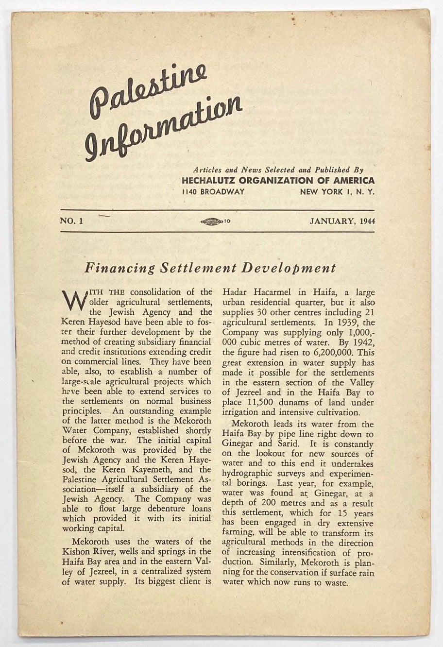 Palestine Information. No. 1 January 1944