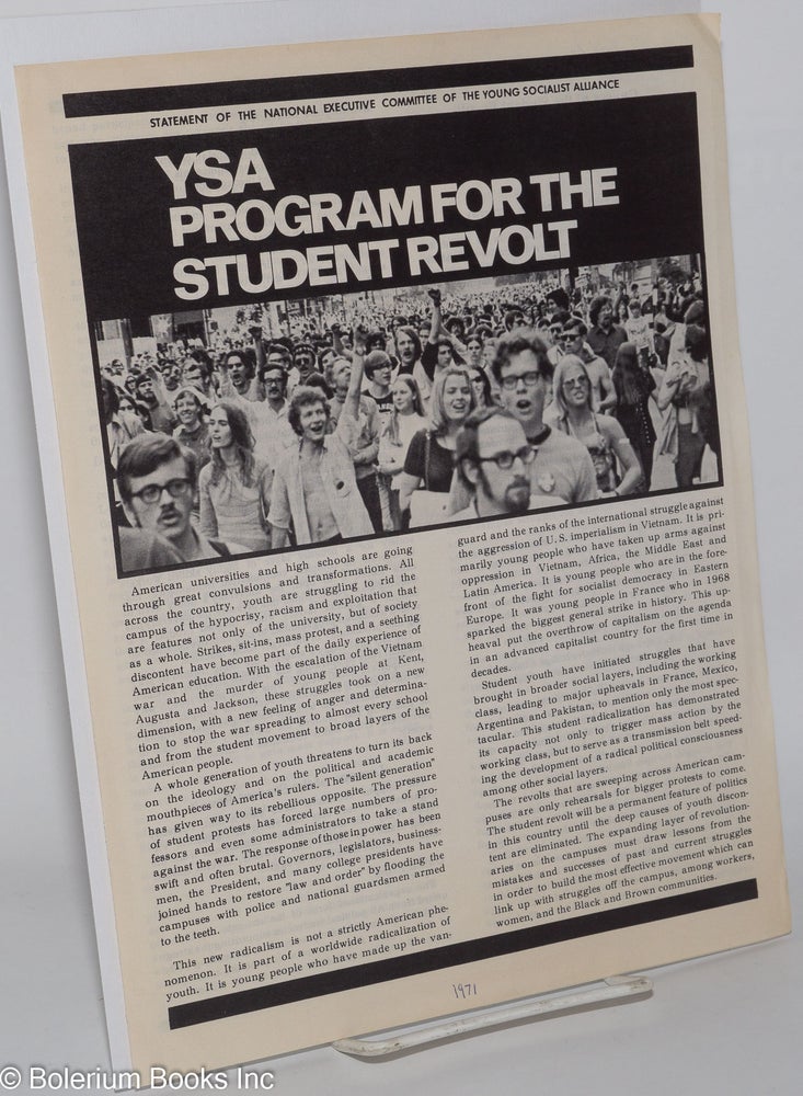 Cat.No: 278082 YSA program for the student revolt. National Executive Committee Young Socialist Alliance.