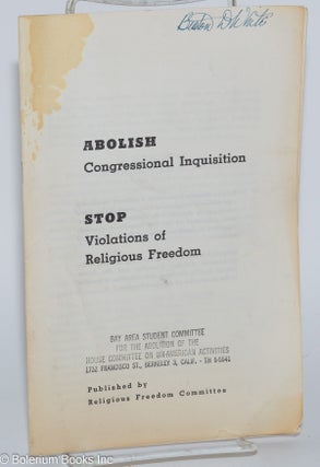 Cat.No: 279268 Abolish congressional inquisition. Stop violations of religious freedom....