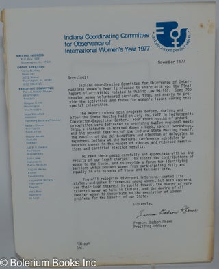 Indiana State Meeting Report: International Women's Year, July 15-16, 1977