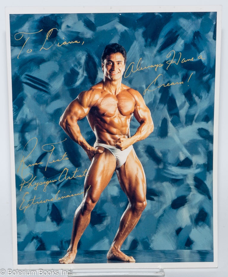 Cat.No: 279690 Russ Testo 8x10 glossy color photo [inscribed and signed in gold ink by the bodybuilder]. Russ Testo.