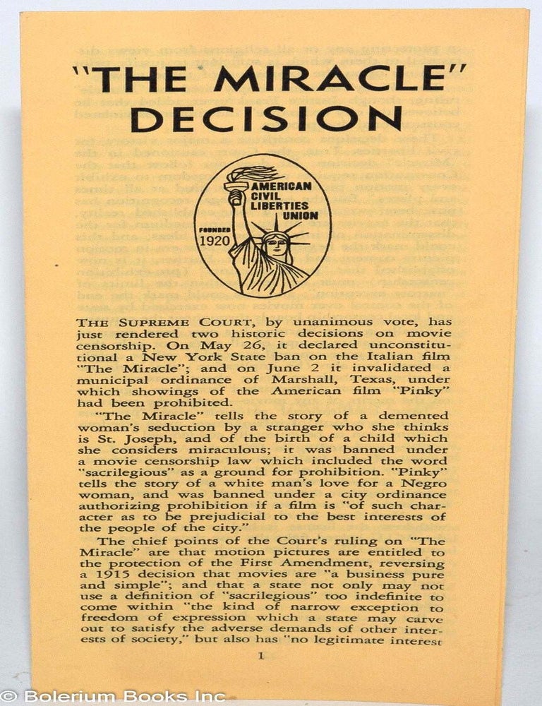 Cat.No: 279852 "The Miracle" Decision