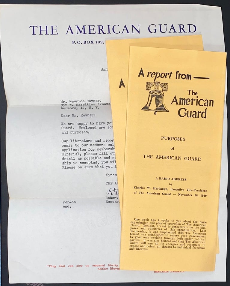Cat.No: 280285 A Report from The American Guard [nos. 1 and 2, with cover letter]. Charles W. Harbaugh, Robert D. Hammer.