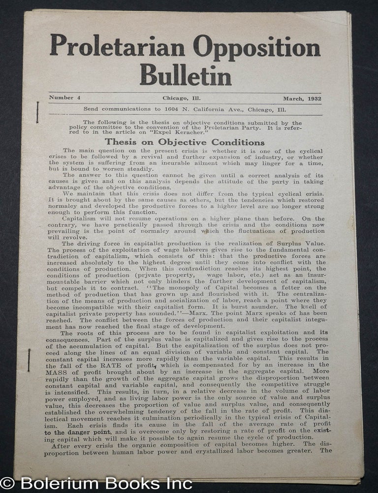Cat.No: 280499 Proletarian Opposition Bulletin, no. 4 (March 1932)