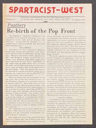 Cat.No: 280518 Spartacist-West. Number 17 (22 August 1969) Panthers: rebirth of the Pop...