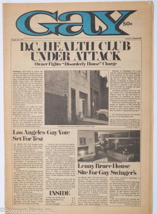 Cat.No: 280990 Gay: vol. 2, #62, October 25, 1971: D.C. Health Club Under Attack. Lige...