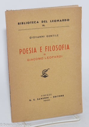 Cat.No: 281148 Poesia e filosofia di Giacomo Leopardi. Giovanni Gentile