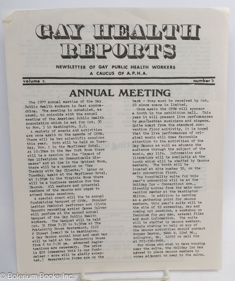 Cat.No: 281693 Gay Health Reports: newsletter of Gay Public Health Workers, a