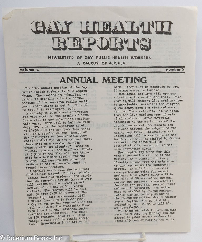 Cat.No: 281693 Gay Health Reports: newsletter of Gay Public Health Workers, a
