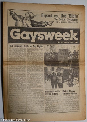 Cat.No: 282111 Gaysweek: #61, April 24, 1978: Bryant vs. the "Bible" the Sodom Syndrome....
