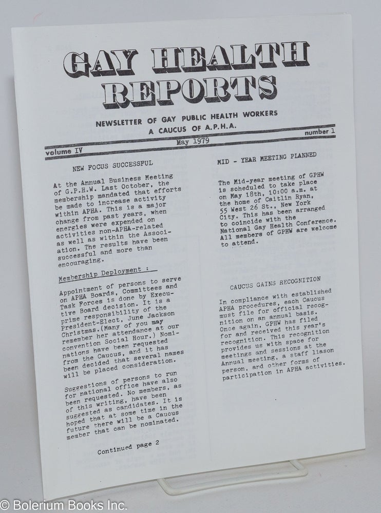 Cat.No: 282114 Gay Health Reports: newsletter of Gay Public Health Workers, a