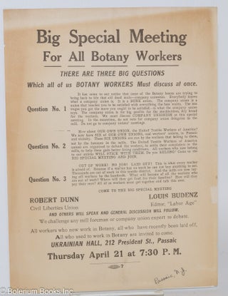 Cat.No: 282130 Big special meeting for all Botany workers, there are three big questions...