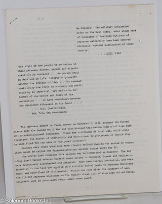 Two Documents from the Seattle Public Hearing of the Commission on Wartime Relocation and Internment of Civilians
