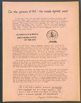 Cat.No: 282599 On the genesis of art: the revolt against work [handbill