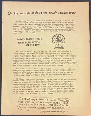 Cat.No: 282601 On the genesis of art: the revolt against work [handbill