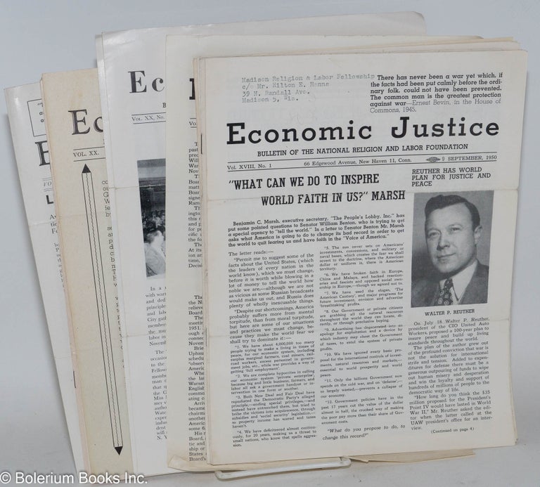 Cat.No: 283143 Economic Justice, Bulletin of the National Religon and Labor Foundation [17 issues, 1946-1956]