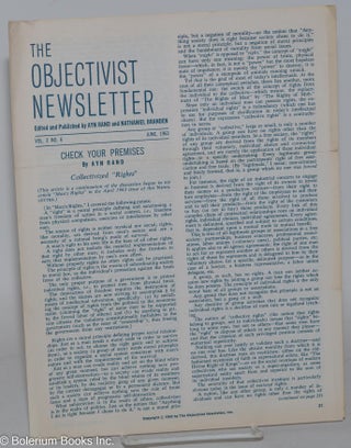 Cat.No: 283390 The Objectivist Newsletter: Vol. 2, No. 6, June, 1963. Ayn Rand, Nathaneil...