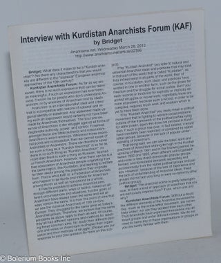 Cat.No: 284792 Interview with Kurdistan Anarchists Forum (KAF). Bridget