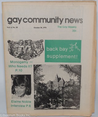 Cat.No: 284892 GCN - Gay Community News: the gay weekly; vol. 4, #18, Oct. 30, 1976:...