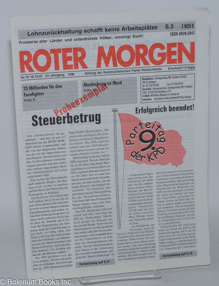 Cat.No: 285089 Roter Morgen, no. 19, 16.10.97 [Red Morning, Kommunistische Partei Deutschlands]