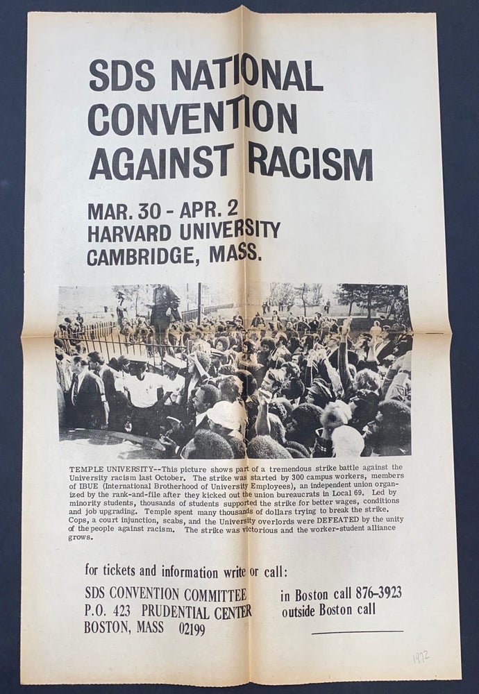 Cat.No: 285186 SDS National Convention Against Racism. Harvard University, Mar. 30-Apr. 2 [1972], Cambrigde, Mass. [poster]