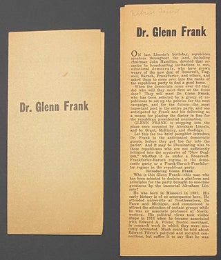 Cat.No: 286626 Dr. Glenn Frank [two variants of a brochure attacking him