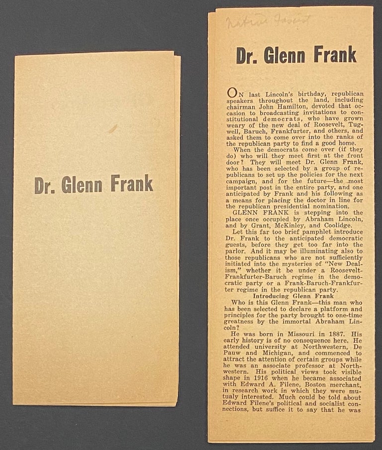 Cat.No: 286626 Dr. Glenn Frank [two variants of a brochure attacking him]