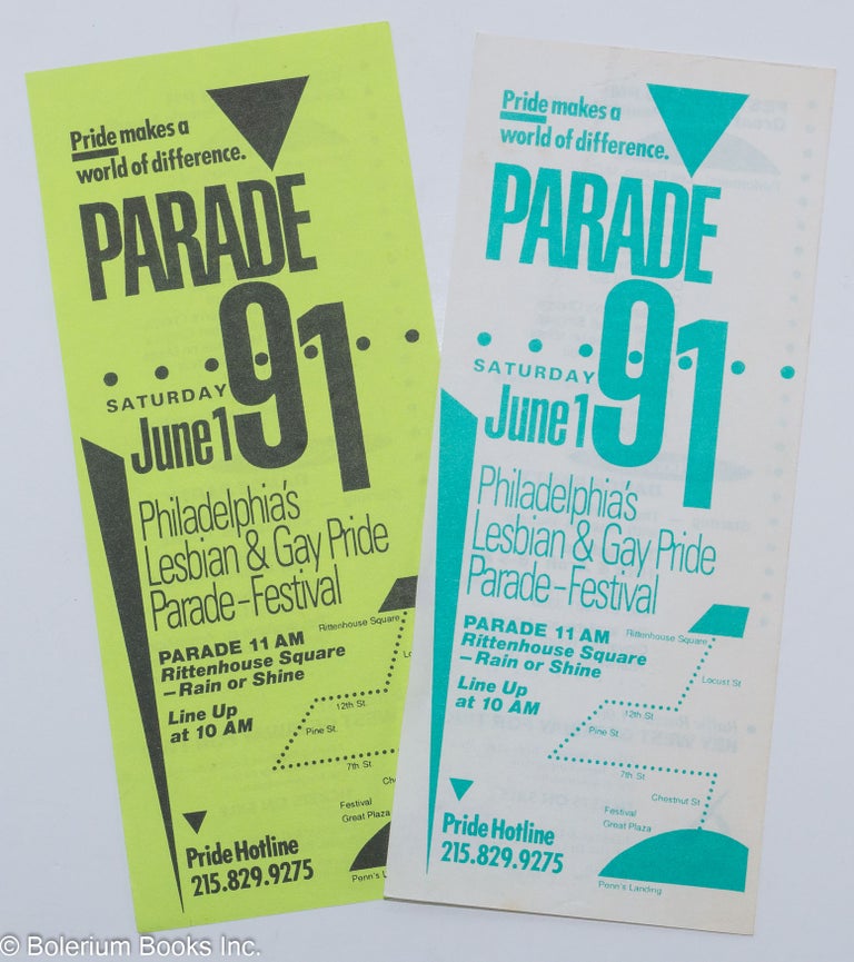 Cat.No: 286689 Pride Makes a World of Difference: parade 91 [two leaflets] Phiiladelphia's Lesbian & Gay Pride Parade-Festival