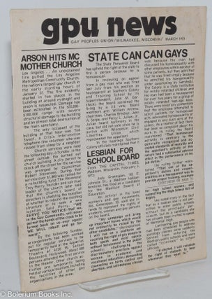 Cat.No: 286911 GPU News [vol. 2, #6] March 1973: Arson Hits MCC Mother Church. Angela...