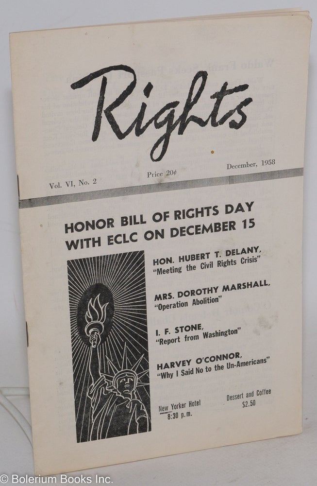 Cat.No: 287155 Rights, vol. 6, no. 2, December, 1958. Emergency Civil Liberties Committee.