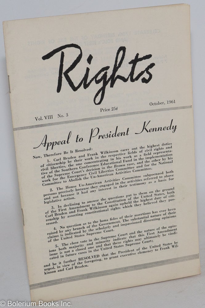 Cat.No: 287166 Rights, vol. 8, no. 3. October, 1961. Emergency Civil Liberties Committee.